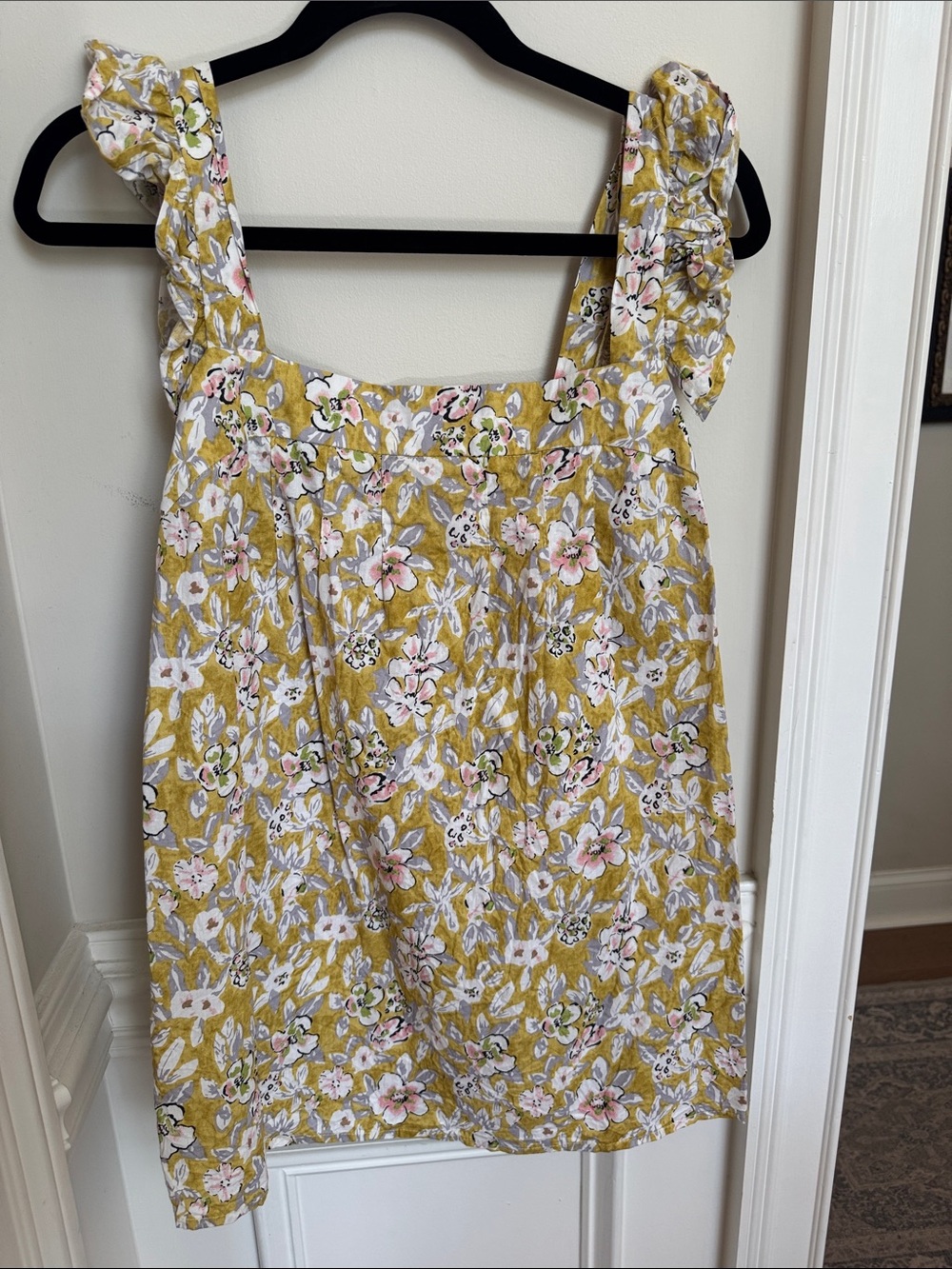 DAVI & DANI Mustard Yellow Floral Tie-Shoulder Tank